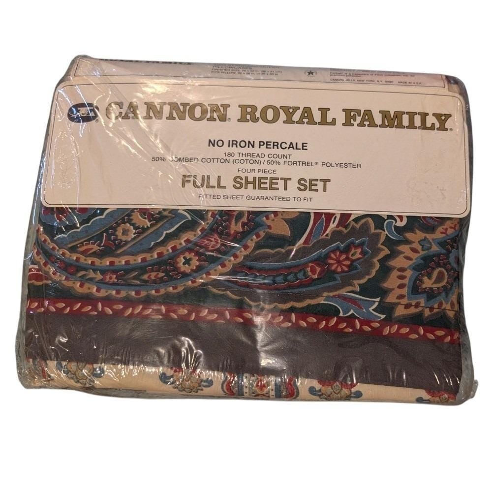 90s Vintage Cannon Royal Family Full Sheet Set Paisley Print NIP
